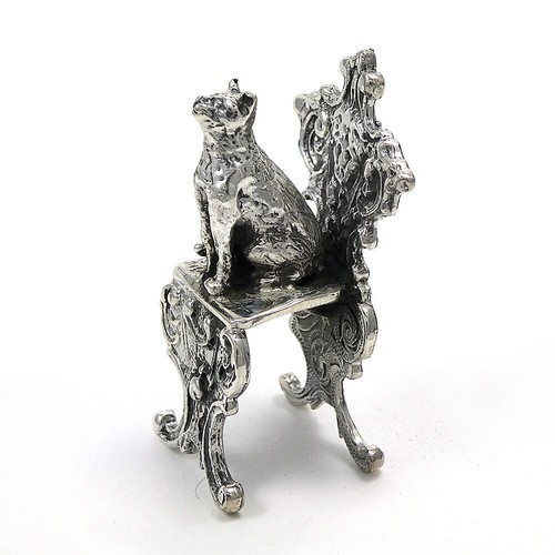 KATZE Figuren Viktorianischer Stuhl Stil Kätzchen verziert massiv Sterling Silber 925 - Bild 3 von 12