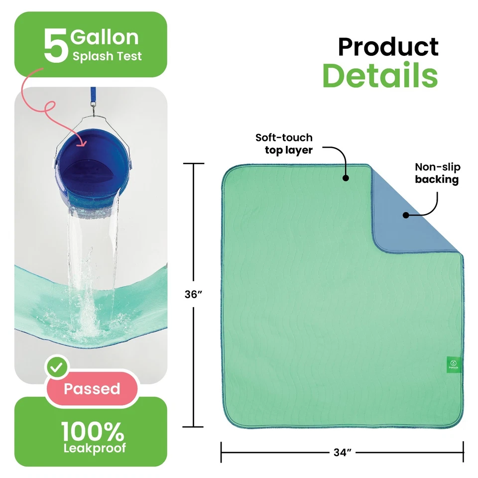 Almohadillas inferiores reutilizables lavables para incontinencia impermeables almohadillas para mascotas 34"x36" chux Foto 3 de 4