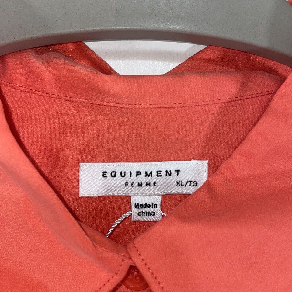 Equipment Femme Blouse Shirt Orange Silk Blend Short Sleeve Size XL