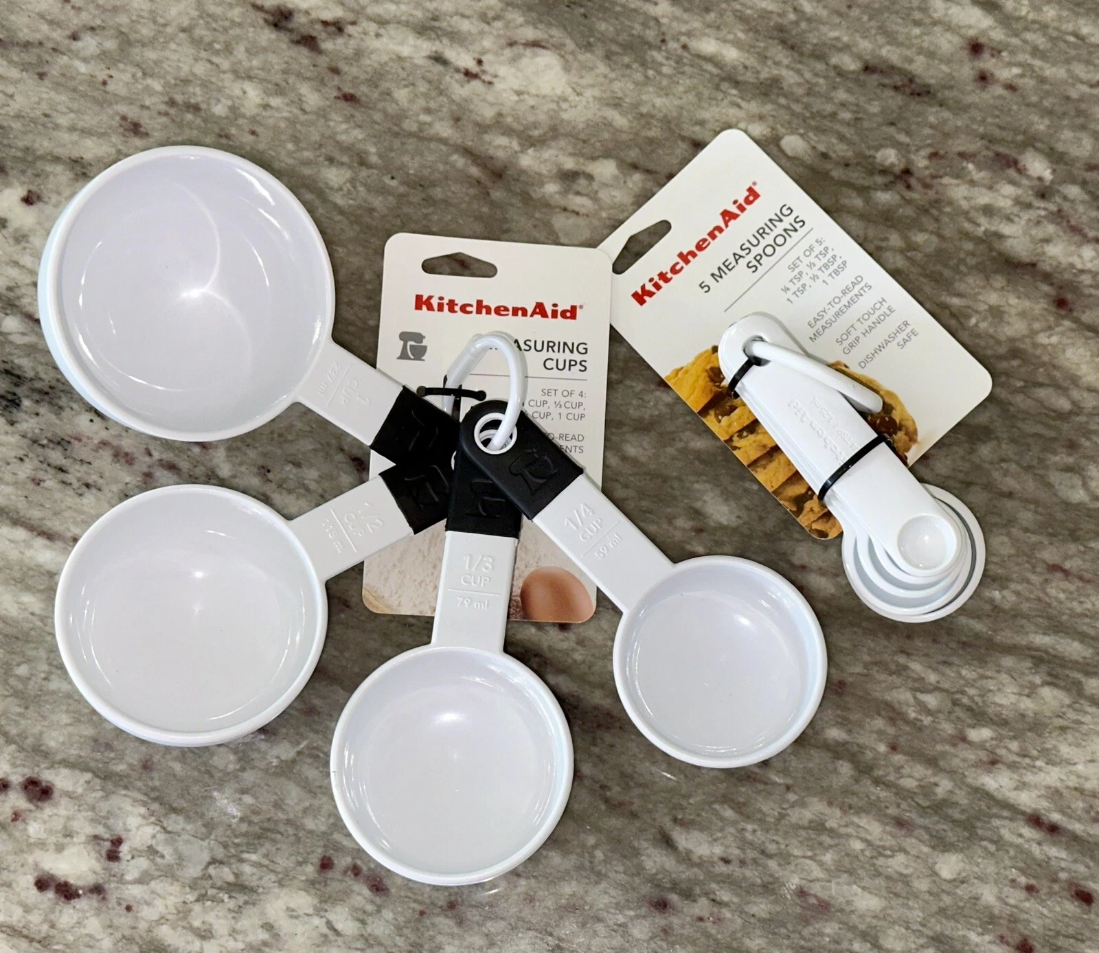9-Pc KitchenAid Utensils Measuring Set 4 Cups & 5 Spoons - White - Easy To Read
