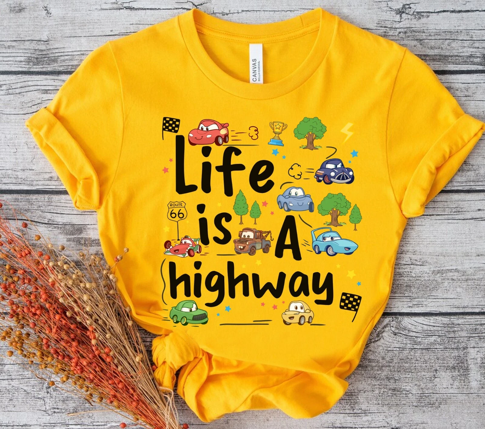 ALEXANDER MCQUEEN T shirt Disney Pixar Cars McQueen Matter Life is a Highway unisex adulto bambino 82148