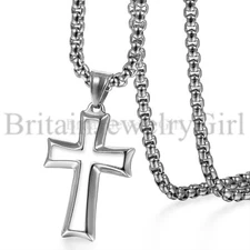 22" Stainless Steel Cross Pendant Necklace Chain Religious Jewelry for Men Women