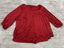 I.N. Studio Top Womens 2X Red 3/4 Sleeve Polyester Blend Casual