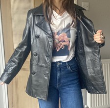 Black Fitted Vintage Leather Jacket Nine West