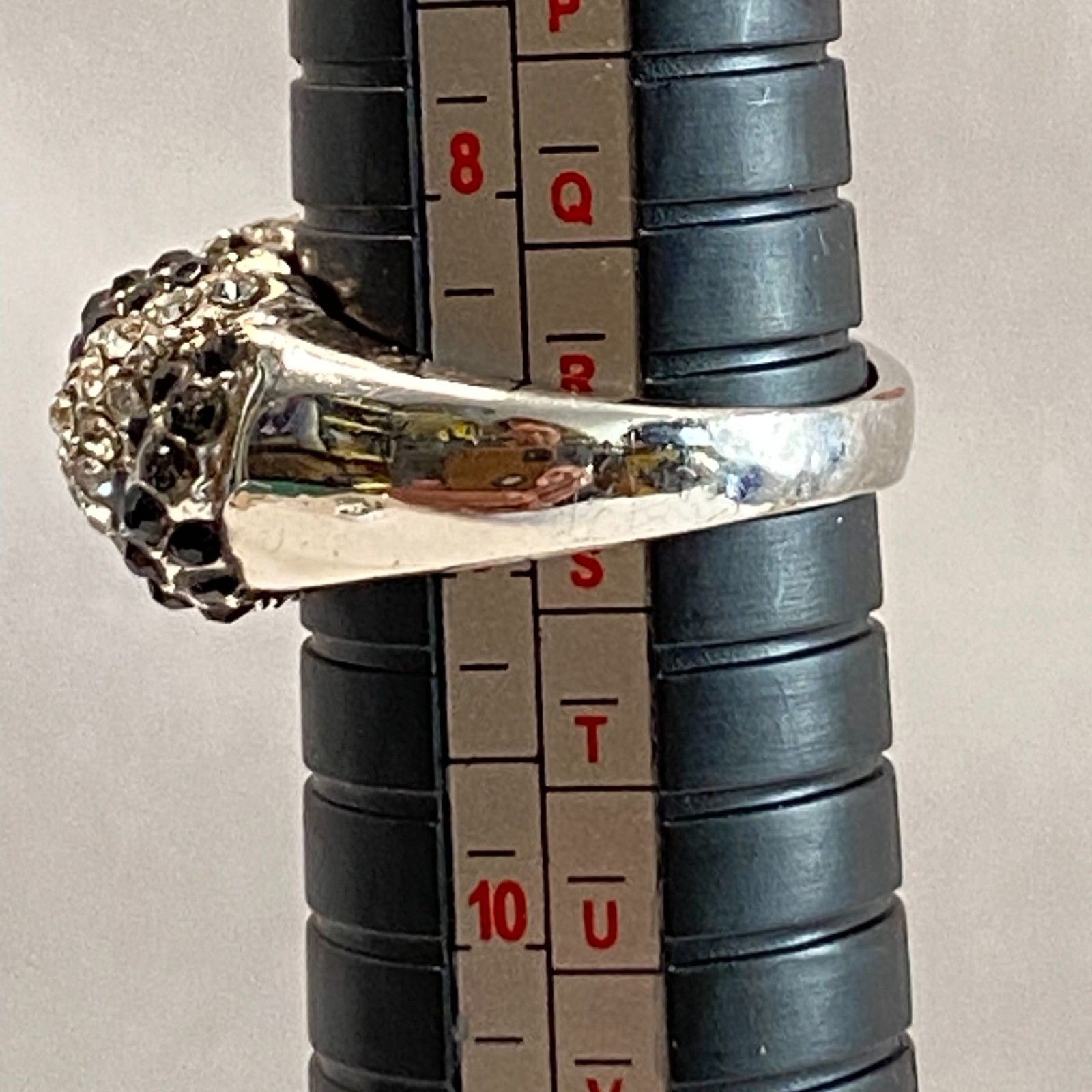 Black Clear Pave' Statement Ring Diagonal Scallop… - image 7