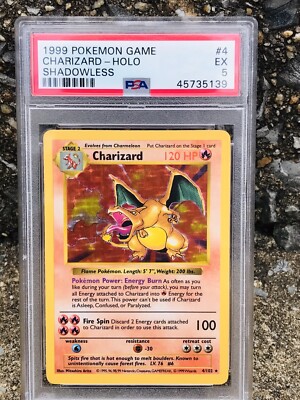 1999 Pokemon TCG Base Set Unlimited Charizard Shadowless Unlimited