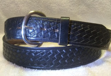 Basket Weave Black Leather Belt Silver Buckle Good Usable Shape Size 42 1.5Wide