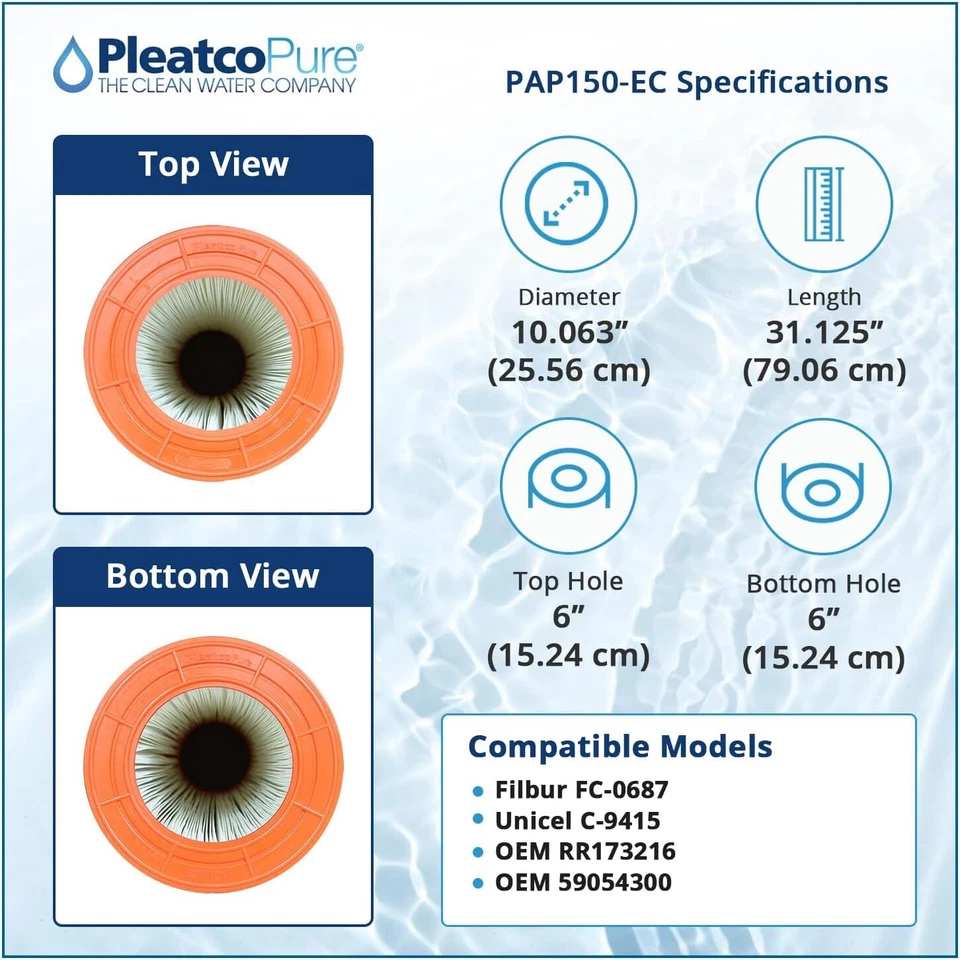 Cartucho de filtro de piscina Pleatco PAP150-EC repuesto para Unicel: C-9415, blanco Foto 2 de 4