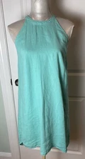 C&C California Aquamarine 100% Linen Shift Halter Mini Dress, Summery, Size S