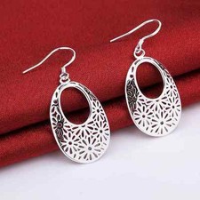 Fashion Jewelry 925 Silver Plated Flower Dangle Hoop Hook Earrings 22-11
