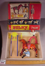 Caballo Jockey Sulky cuerda juguete de colección hojalata mecánico en caja Quercetti Italia