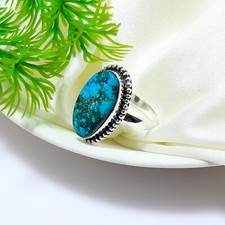Natural Blue Tibetan Turquoise Ring 925 Sterling Silver Ring Statement Ring Wome