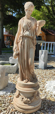 Statue HEBE EBE Figur H.130 cm mit Sockel Gartenfigur Steinguss Skulptur Art 403