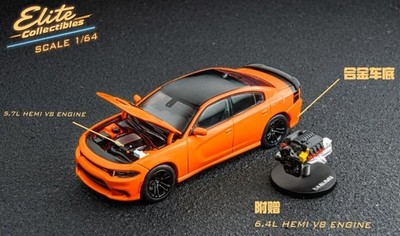 DODGE Charger + 6.4 HEMI V8 Engine  - orange - ELITE 1:64