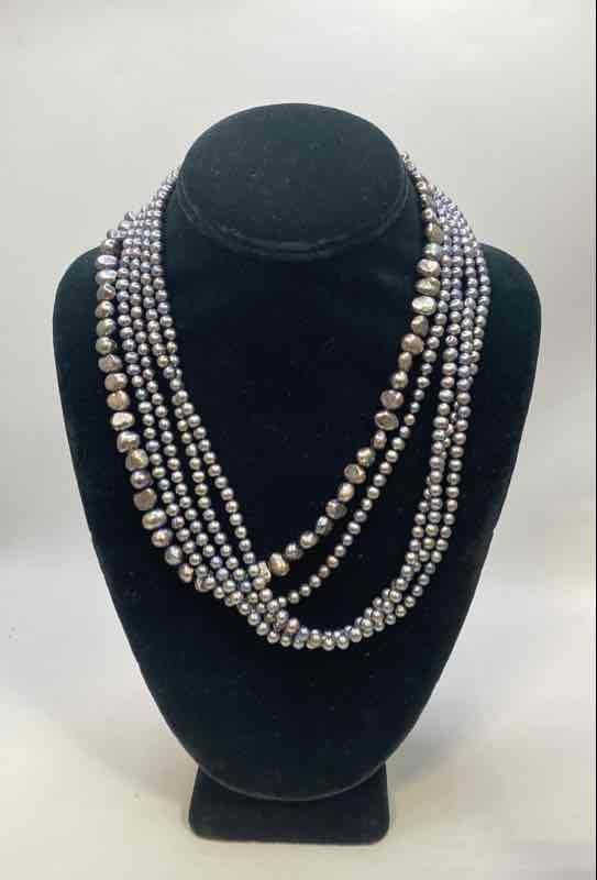 14K Gold Black Freshwater Pearl Strand Necklace