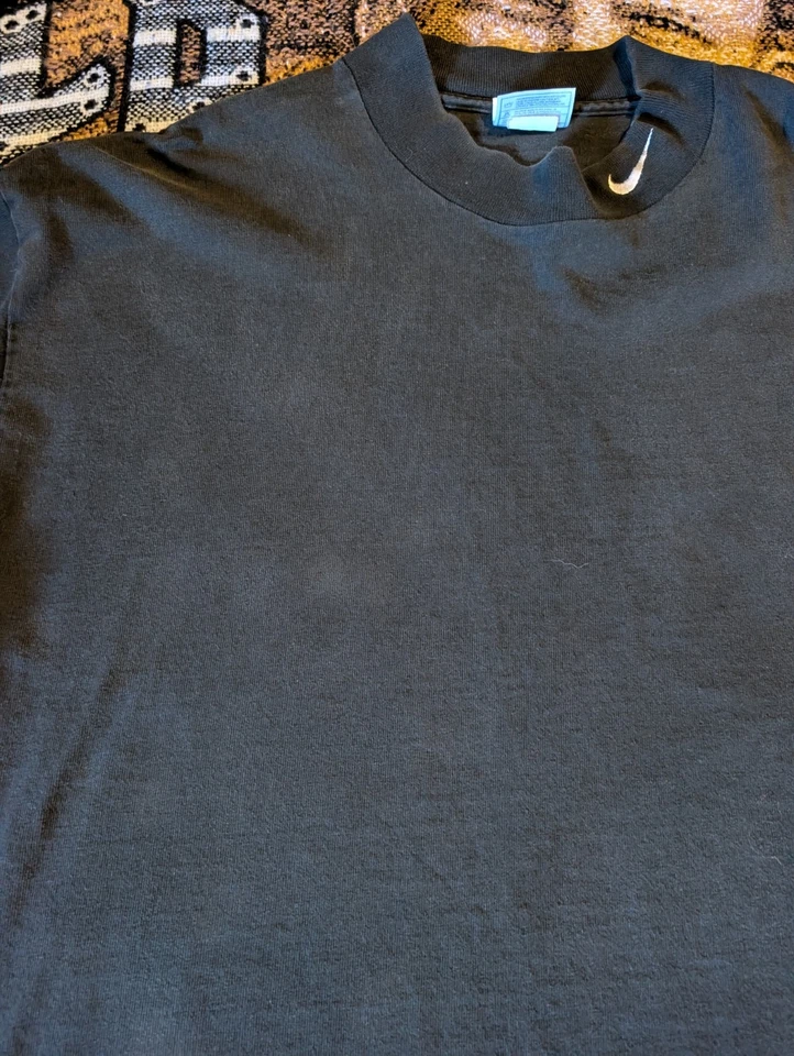 Vintage Nike Mock Neck T Shirt Made in USA Mens XL BLack Turtleneck Swoosh - Image 4 of 4
