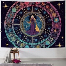 Astrology Tarot Tapestry, Wheel of The Zodiac Spiritual Tapestries, 40x30inch