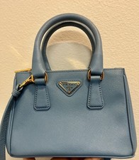 CLEAN. NO STAINS. PRADA Mini Saffiano Leather 2-Way Bag. Light Blue. Used