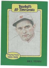 Bill Terry 1987 Hygrade Baseball's All-Time Greats New York Giants SET BREAK