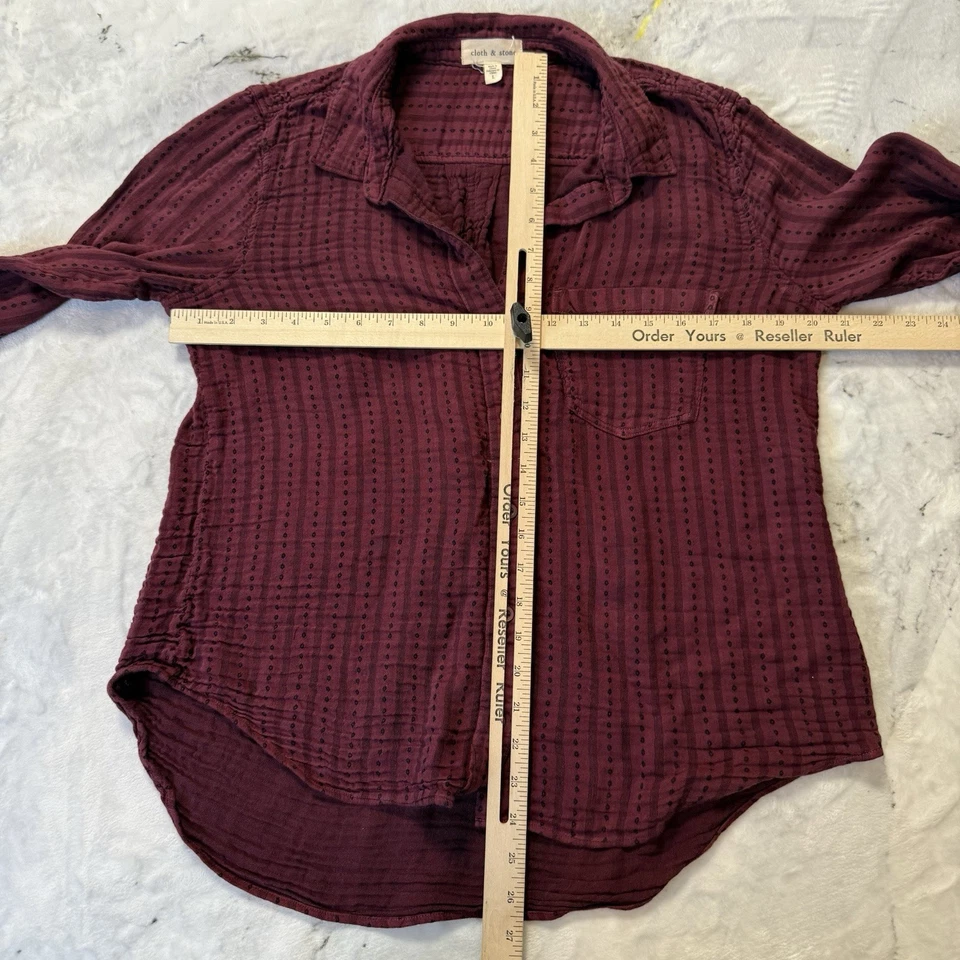 Camisa de tela y piedra para mujer talla grande borgoña playa campesina costera top Foto 4 de 4