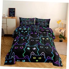 5 Piece Cat Comforter Set Twin Size Bed in A Bag set Twin 5Pcs Black Cats 5001