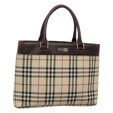 BURBERRY Nova Check Hand Bag Nylon Beige Silver Auth 120399