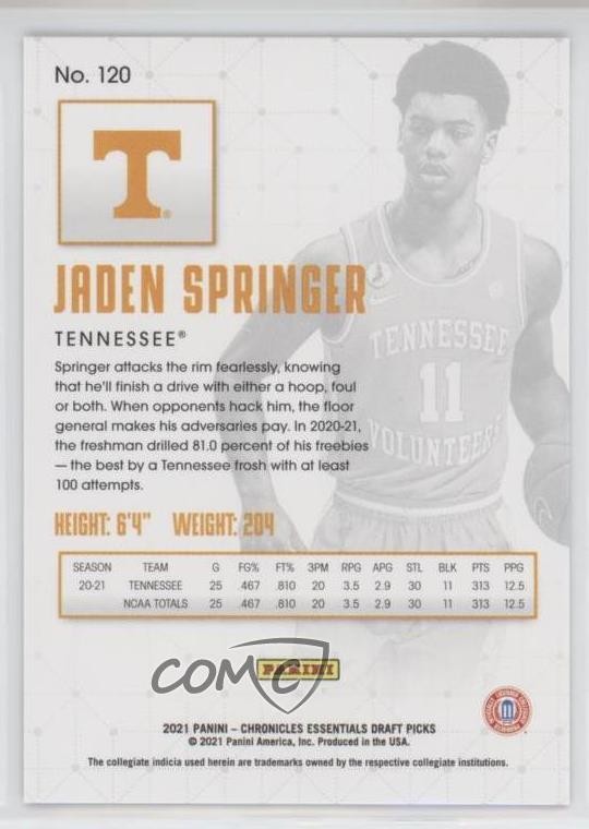 2021-22 Panini Chronicles Draft Picks Essentials Blue 85/99 Jaden Springer 05ol thumbnail 2