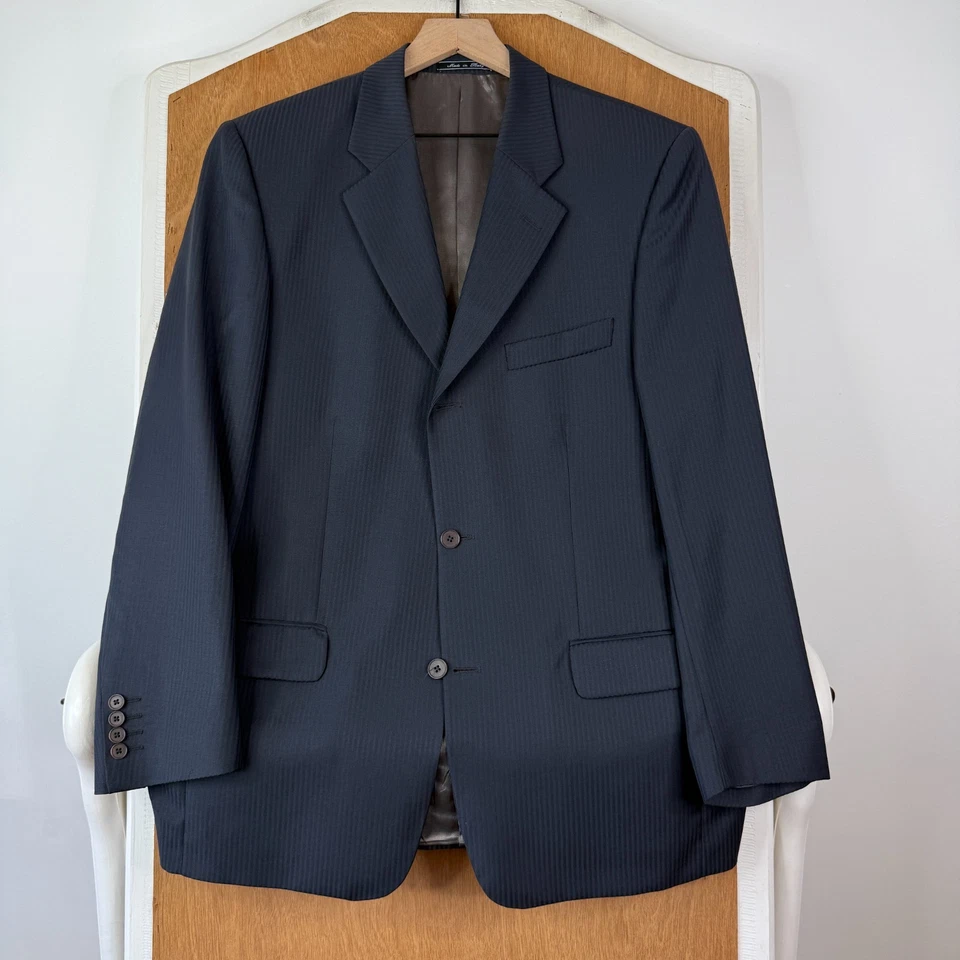 Bachrach Suit Mens 42R Gray Striped 3 Button Made in Italy Wool Pants 34x28 - Image 2 of 4