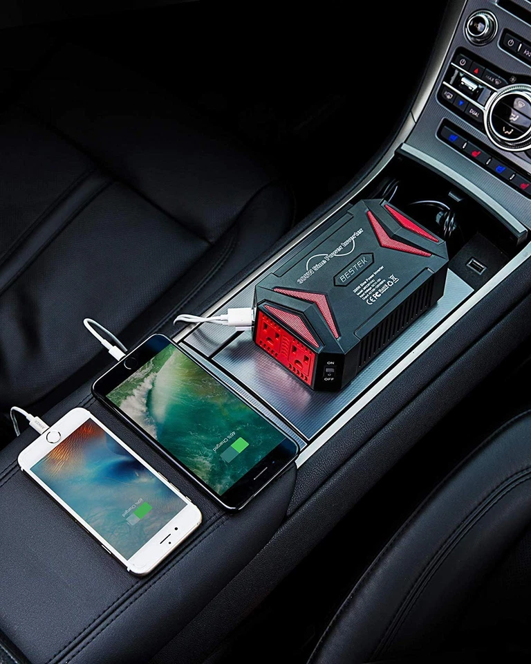 BESTEK 300Watt Pure Sine Wave Power Inverter Car Adapter DC 12V to AC 110V with - Image 2 of 4