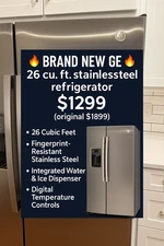 BRAND NEW GE Stainless 36" Side-by-Side 25.3 Cu. Ft. Refrigerator - GSS25GYPFS
