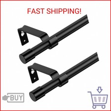 Curtain Rods for Windows 28 to 48 inch, Black Curtain Rod 2 Pack, 5/8" Diameter