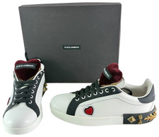 DOLCE & GABBANA Portofino Heart Love White Leather Me's Sneaker 40.5 - 7.5 US