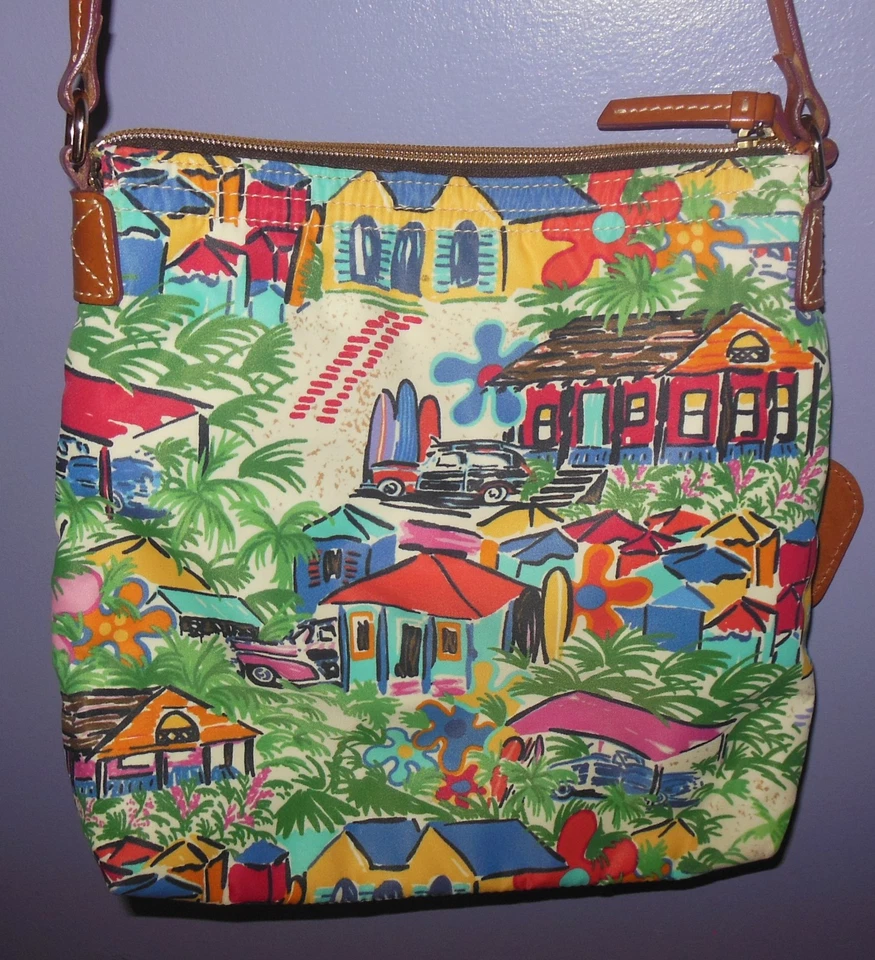 Raro Bolso Bandolera Dooney & Bourke Sandbar Tropical Island Correa Ajustable Usado en Excelente Condición Foto 4 de 4