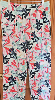 Marks and Spencer Floral Cotton Hose Wide Leg Pockets Navy Mix Uk 12 Short