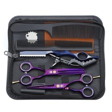 5.5 inch Hair Cutting Scissors Set with Razor, Leather Scissors Case, Barber Ha