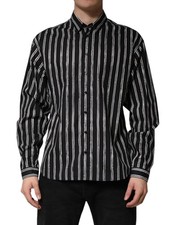 Dolce & Gabbana Black Stripes Cotton Men Formal Dress Men's Shirt Authentic