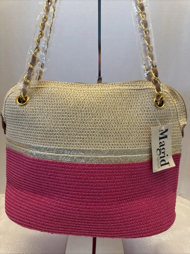Magid Straw Shoulder Bag Pink Natural & Gold Purse NWT - Image 2 of 4