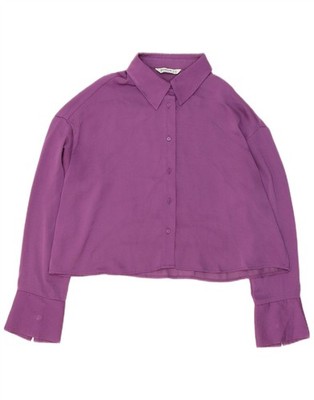 Stradivarius Damen Crop Oversize Shirt Bluse UK 14 Medium Lila AL15