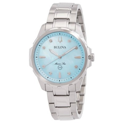 Bulova Marine Star Quartz Blue Dial Ladies Watch 96P248