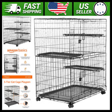 Amazon Basics 3-Tier Cat Cage Playpen with Removable Tray, Foldable, Black