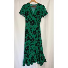 PrettyGarden Boho Green Floral Wrap Maxi Dress Wedding guest Ruffle Large NWT