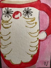 ACEO watercolor art by PJ, art card 2.5 x 3.5: holt Howard style Santa pitcher
