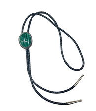 Vintage Sterling Silver Malachite Bolo Tie with Alpaca Tips 42"