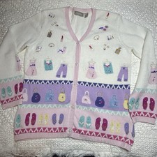 Women's Nordstrom Vintage Embroidered Cardigan Sweater Small, White , Rare