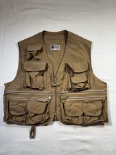 Vintage Stream Designs Fly Fishing Vest Men s Size XL Tan Khaki Cargo Pockets