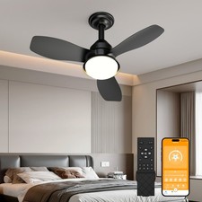 24.4" Black Ceiling Fan with Light, 3 Blades, 6-Speed Reversible Quiet DC Motor