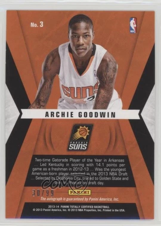 2013-14 Totally Certified Red /99 Archie Goodwin #3 Auto RC - Image 2 of 2
