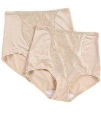 2pk Bali Women  s Shapewear Double Support Light Control Brief with Lace Sz L
