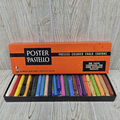 Vintage Poster Pastello Pressed Colored Chalk Crayons 24 Colors Box USA Art Set