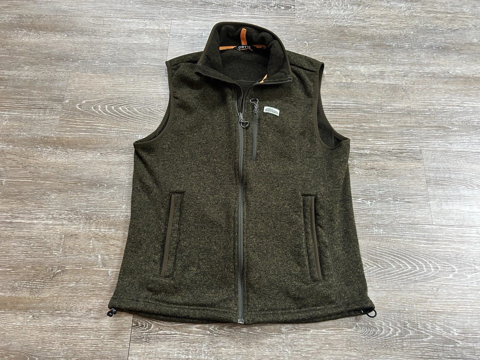 Orvis Trout Bum Recycled Sweater Full Zip Fleece Vest Mens Medium Forest Green